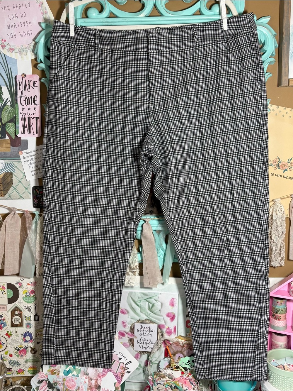 Merona Stretch Classic Black & White Plaid Ankle Pants Women’s Size 18 Mid Rise